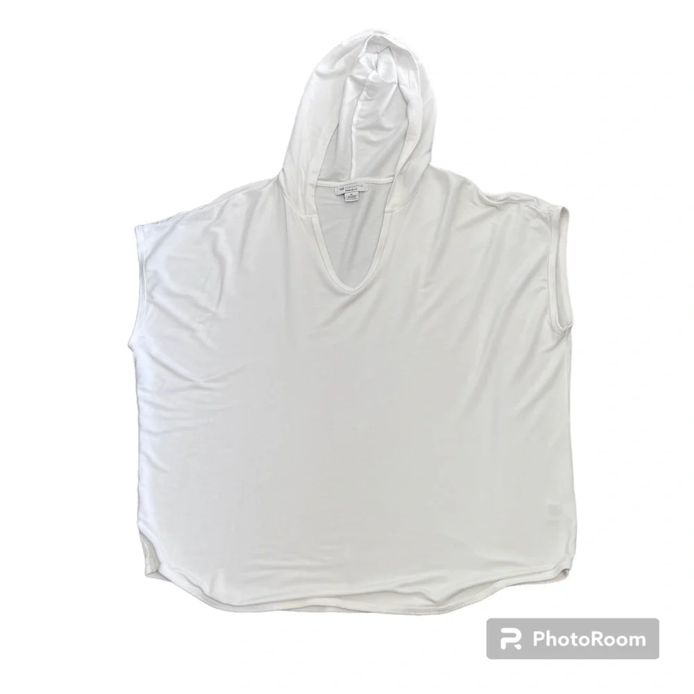Liz Claiborne Weekend XL White Hooded Cap Sleeve Hi-Low Hem Top